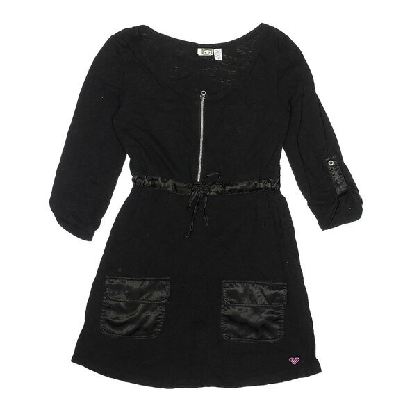 ROXY Girls Dress SZ L Black 100% Cotton A-Line Zipper Neck Cute‎ Party Event - Picture 1 of 7